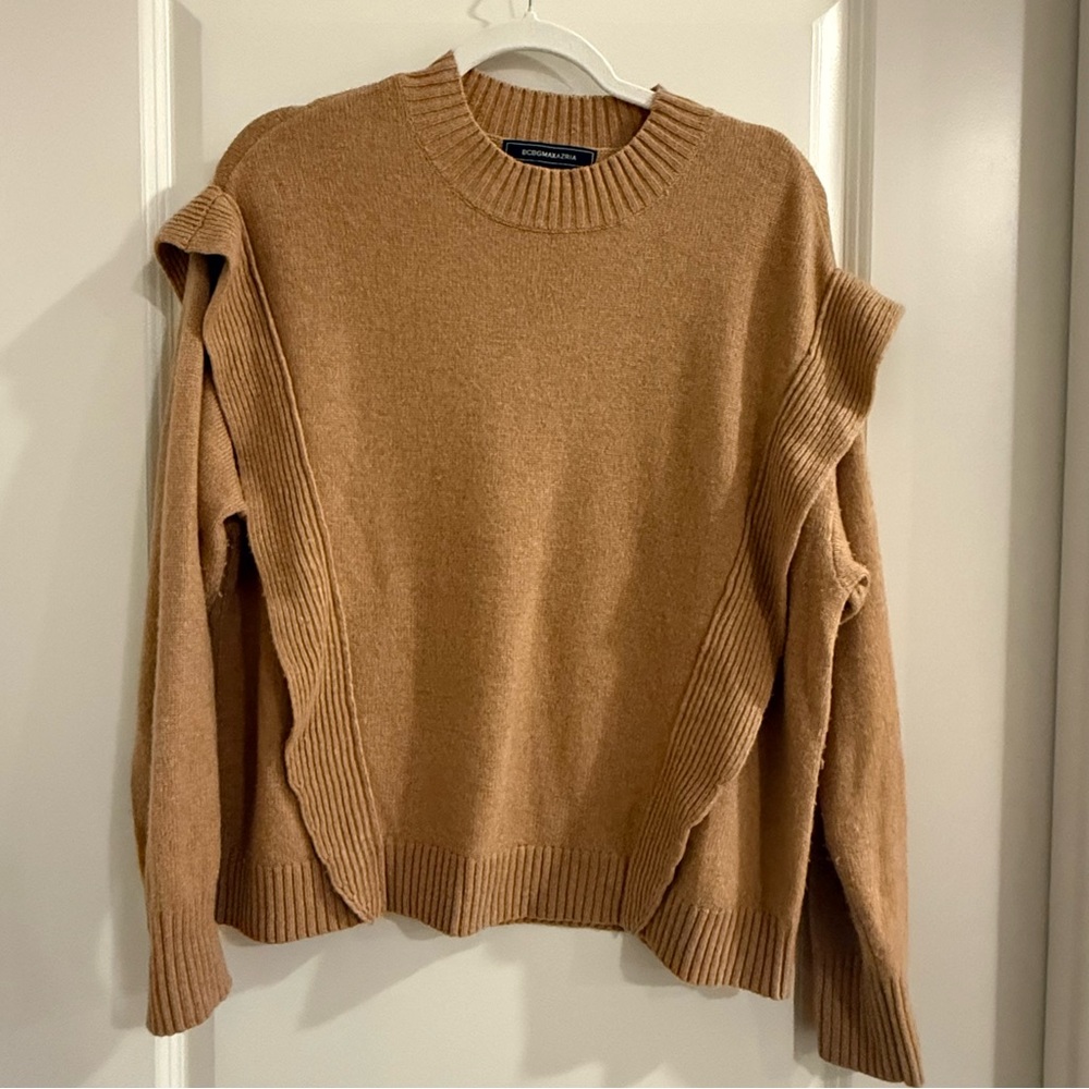 BCBGMaxAzria Wool Blend Camel Knit Cottagecore Sweater